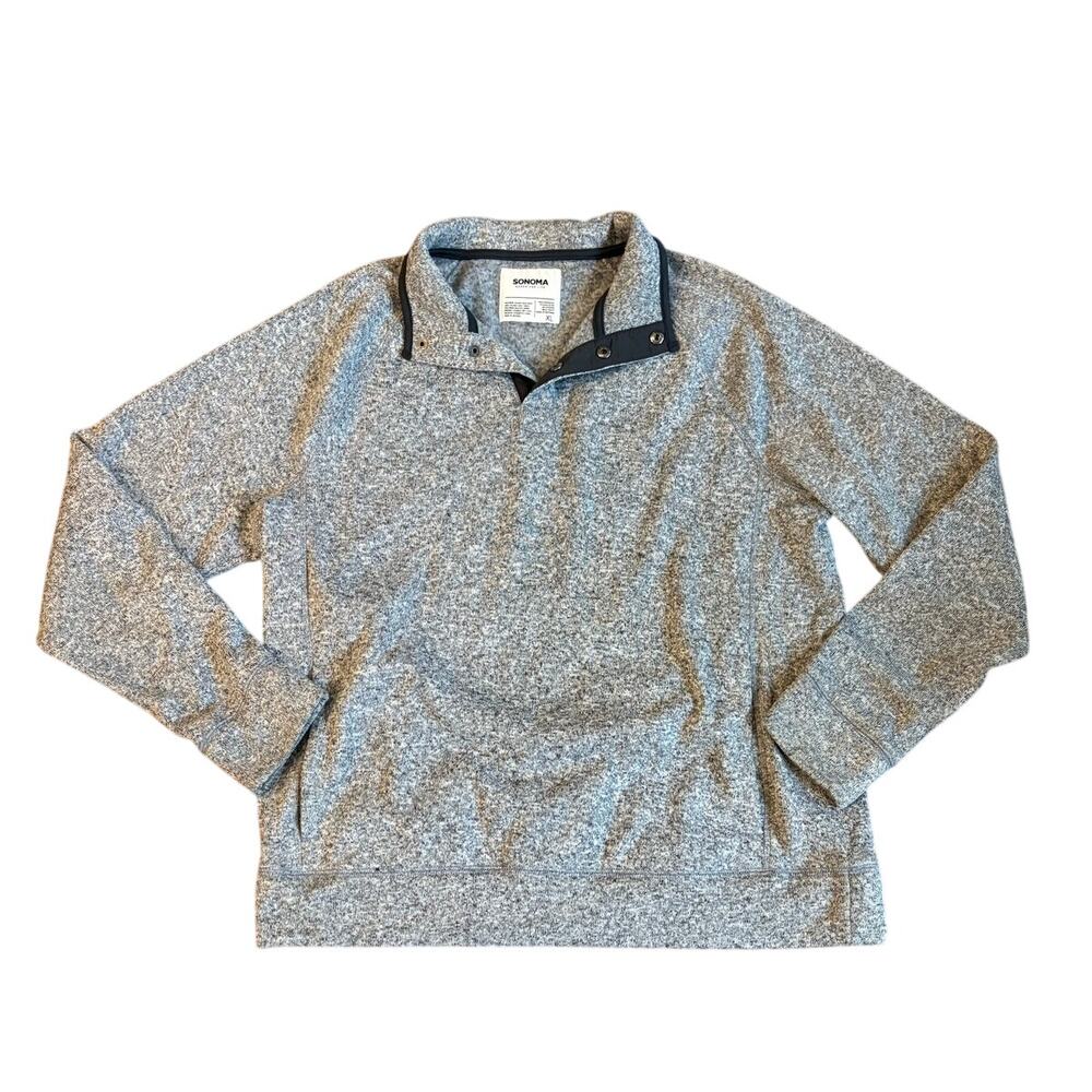 Mens XL Sonoma Heather Gray Pullover Sweatshirt Snap Closure Long Sleeve EUC